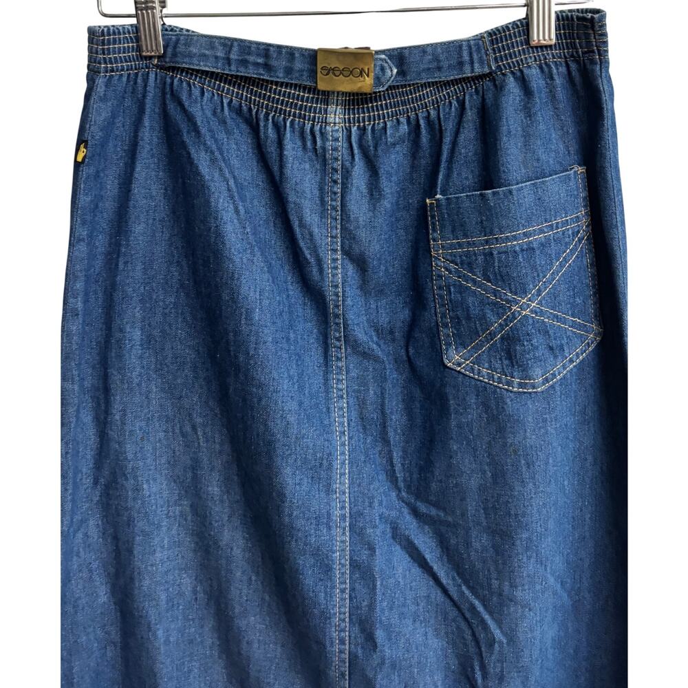 Vintage Sasson Denim Skirt Women Size 5 6 USA Made Elastic Waist A-Line Vintage - Picture 2 of 10